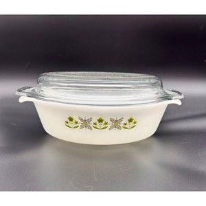 Vintage Fire King Meadow Green Anchor Hocking Oval Casserole Dish 1 1/2 QT